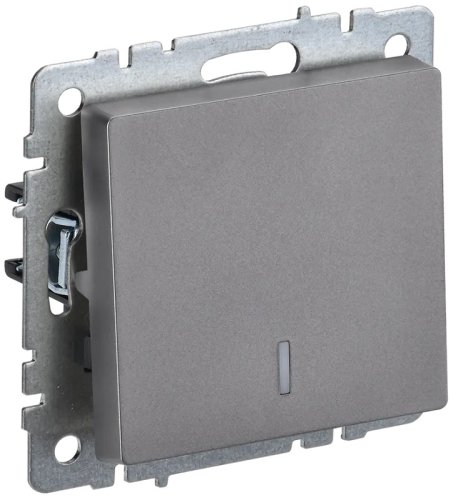 Выключатель с подсветкой без рамки IEK Brite ВС10-1-1-БрС 1-кл. сталь картинка